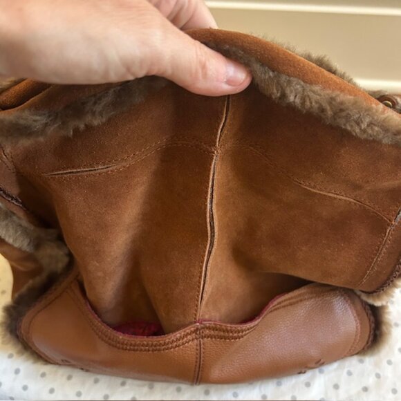 Cul de Sac Mahogony brown suede & leather hobo fur trim handbag. - Picture 6 of 6